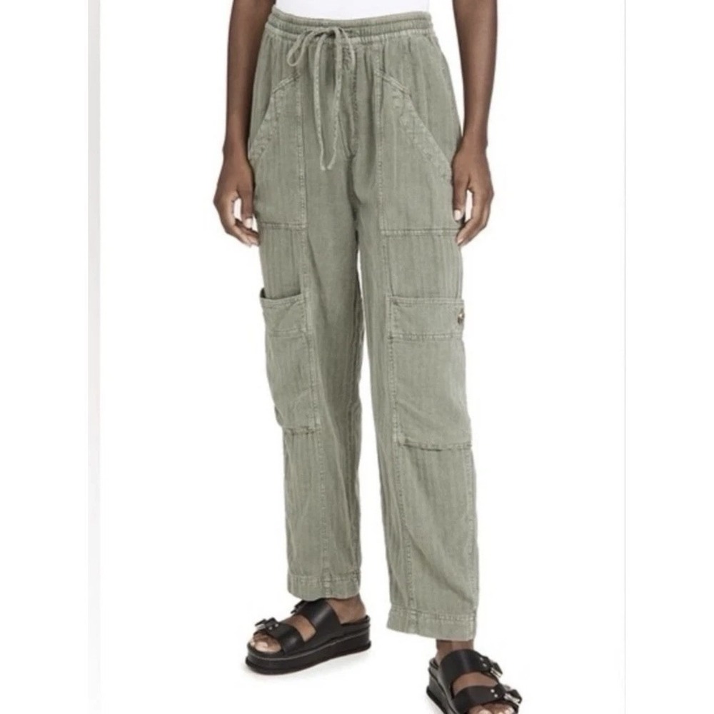 Free People Feelin Good Utility Pull On Cargo Pant Womens XS Relaxed Linen Green